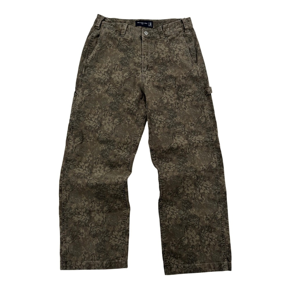 Abercrombie & Fitch Carpenter Pants Mens 32x30 Olive Floral Baggy Excellent